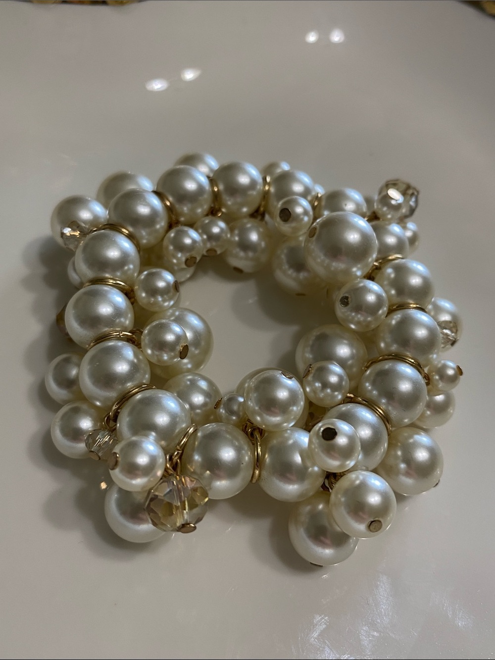 White Pearl Cluster & AB Cha Cha Bracelet